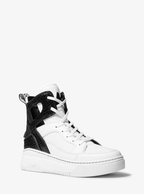 Damske Tenisky Michael Kors Matson Mixed-Media Logo Tape High-Top Biele - Topanky Michael Kors Levně | UXWIN-5908